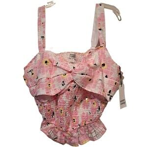 Unique Vintage Plus Size Smocked Cropped Strappy Tube Top Pink White Sz 4X NWT
